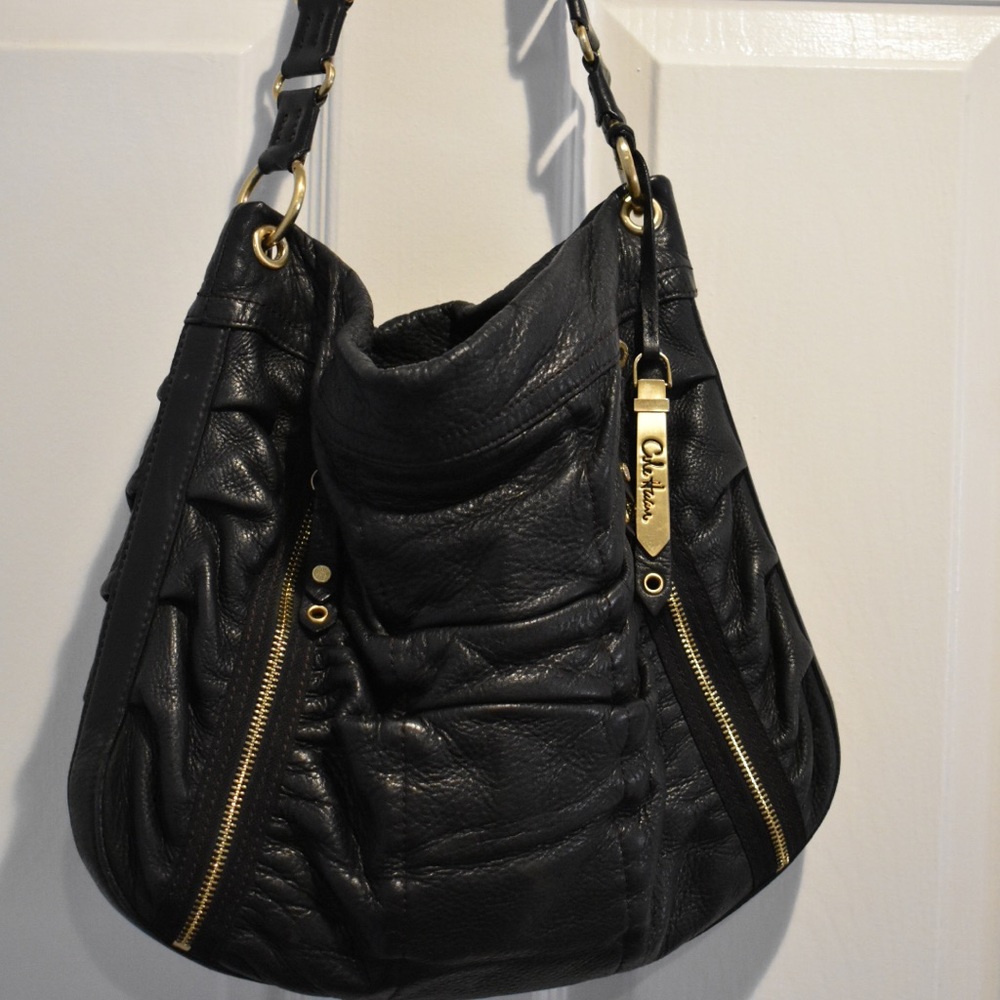 Cole Haan Black Leather Bailey Ruched Hobo Bag